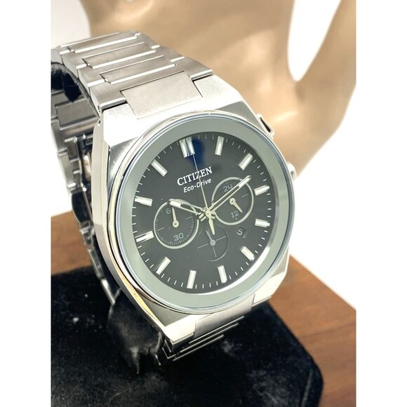 Citizen Mens Watch Eco-Drive CA4580-50E Chronograph Black Dial Silver Steel 43mm - Picture 14 of 15